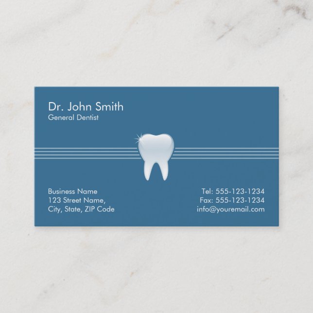 Dentist Blue Shiny Tooth Dental Appointment Card (Front)