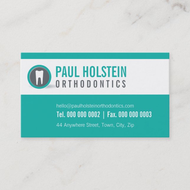 DENTIST BUSINESS CARD :: modern tooth logo 2 jade (Front)
