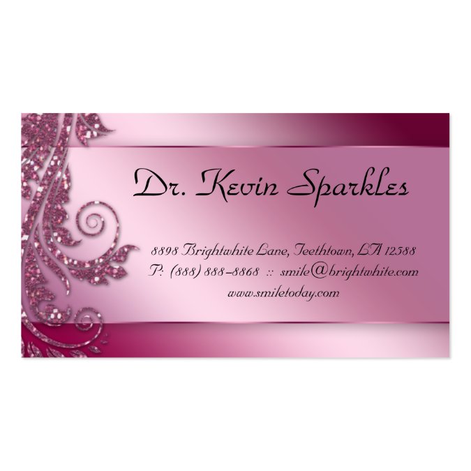 Dentist Business Card Sparkle Leaf Tooth Pink