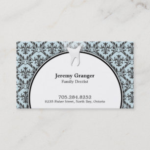 Dentist Business Card - Tooth Damask Blue White