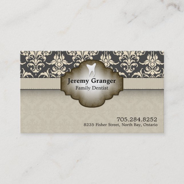 Dentist Business Card - Tooth Vintage Beige Brown (Front)