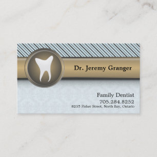 Dentist Business Card - Tooth Vintage Blue & Gold