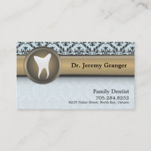 Dentist Business Card - Tooth Vintage Blue & Gold