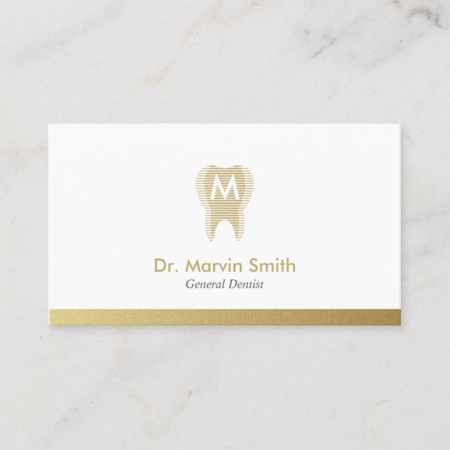 Dentist Business Cards Modern Gold Tooth Dental (Front)