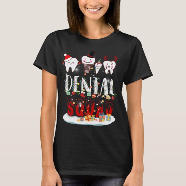 Dentist Christmas Dental Squad Funny Lights T-Shirt (Front)