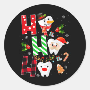 Dentist Christmas Fun Tooth Dental Gift Red Plaid  Classic Round Sticker