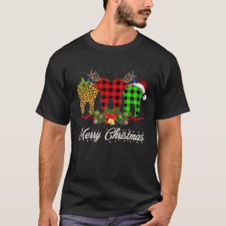Dentist Christmas Funny Leopard Plaid Tooths Denta T-Shirt