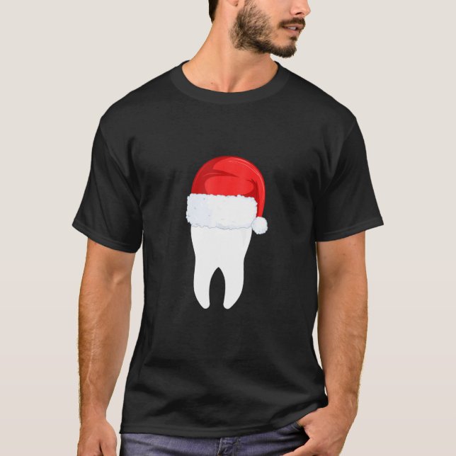 Dentist Christmas Funny Tooth Dental With Santa Ha T-Shirt (Front)