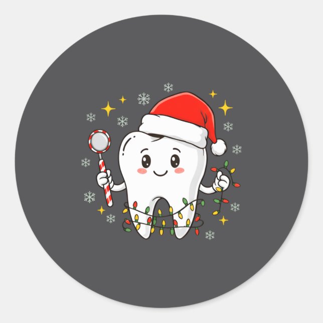 Dentist Christmas Teeth Xmas Lights Funny Dental S Classic Round Sticker (Front)