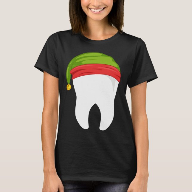 Dentist Christmas  tooth Dental  with Elf hat T-Shirt (Front)