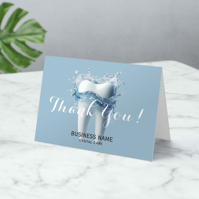 Dentist Clean Tooth & Water Blue Dental Office Thank You Card (Creator Uploaded)