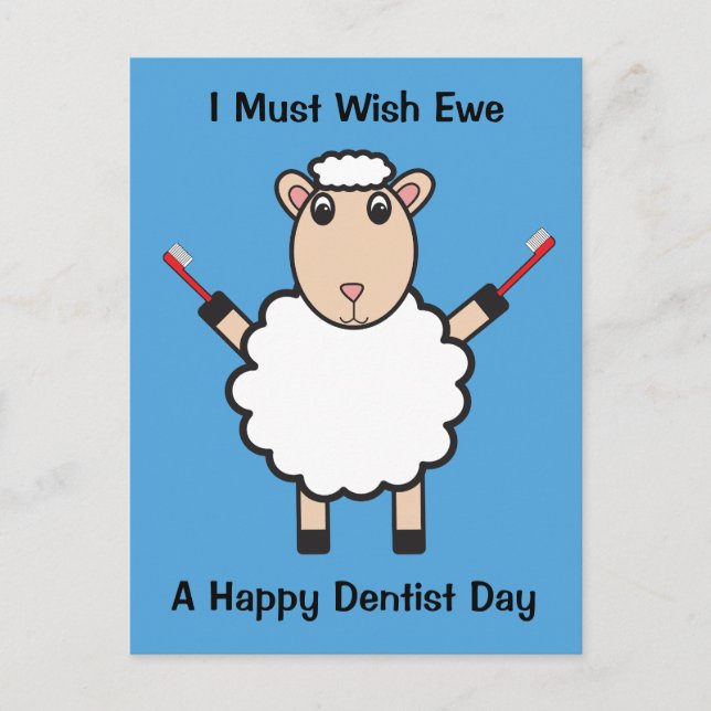 Dentist Day Sheep Toothbrush Wish Ewe Personalise Postcard (Front)