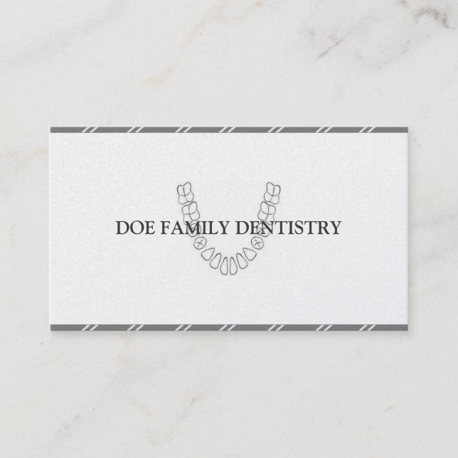 Dentist DDS Dental Office Teeth Platinum Paper Business Card (Front)