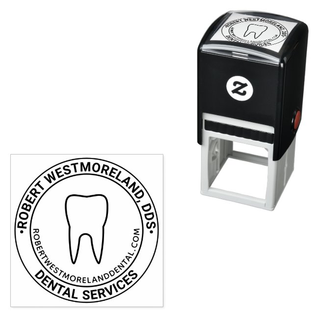 Dentist DDS Tooth Logo, Name, Website URL Self-inking Stamp (In Situ)