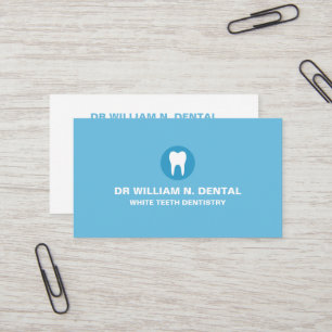Dentist, dental blue business card with tooth logo