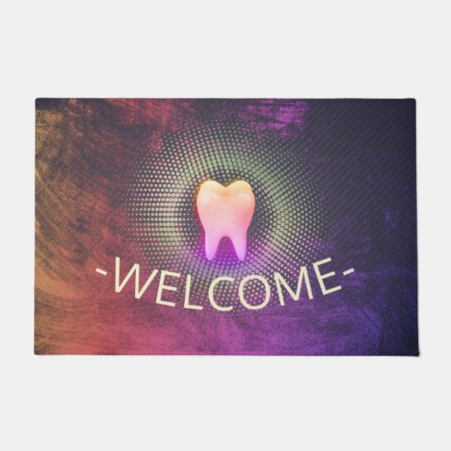 Dentist Dental Care Clinic Rose Gold Tooth Welcome Doormat (Front)