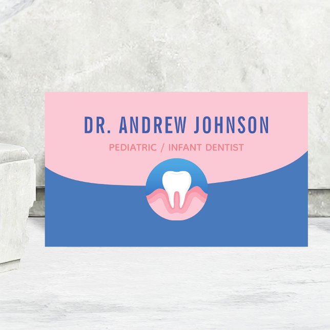 Dentist Dental Care Orthodontist Blue & Pink Kids Business Card (Creator Uploaded)