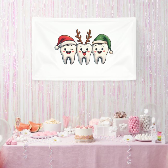 Dentist Dental Christmas Santa Floss Xmas Tree Banner (Party)