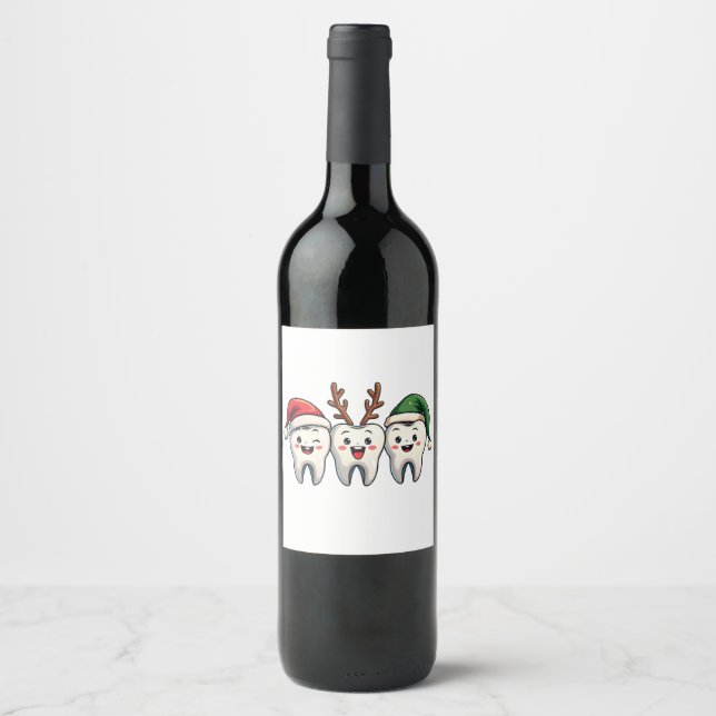 Dentist Dental Christmas Santa Floss Xmas Tree Wine Label (Front)