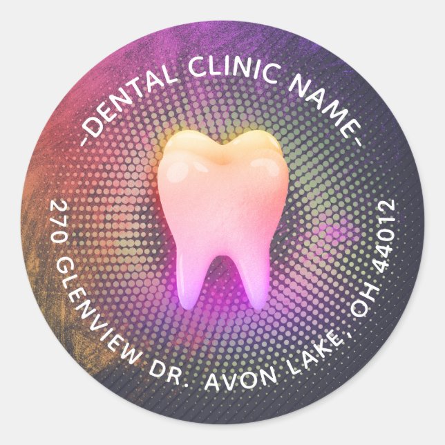 Dentist Dental Clinic Chic Rose Gold Tooth Address Classic Round Sticker (Front)