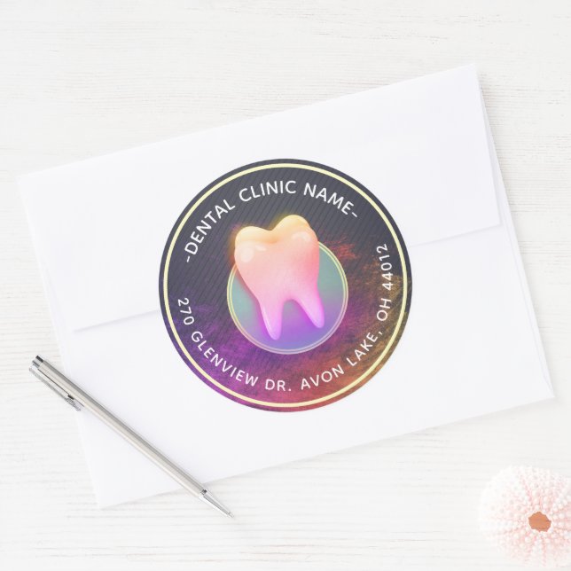 Dentist Dental Clinic Chic Rose Gold Tooth Address Classic Round Sticker (Envelope)