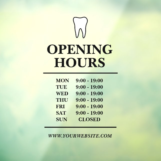 Dentist dental clinic opening hours template window cling (Sheet 3)