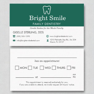 Dentist Dental Dentistry Appointment Reminder  Business Card