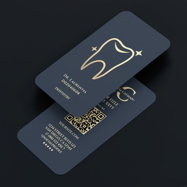 Dentist Dental Elegant Gold Charcoal Blue  Business Card (Dentist Dental Elegant Gold Charcoal Blue Business Card
)