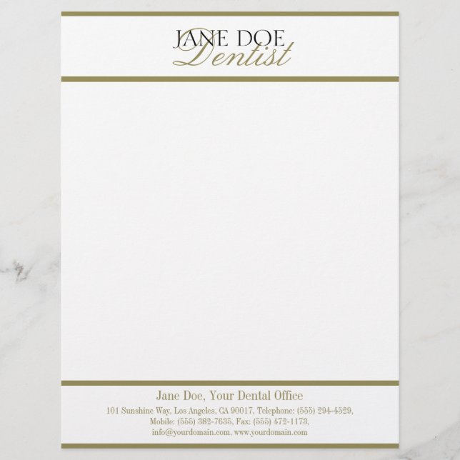 Dentist Dental Letterhead Gold-Match Business Card (Front)