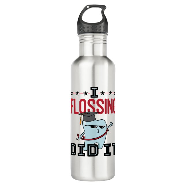 Dentist Dental School Graduation Funny Flossing 710 Ml Water Bottle (Front)
