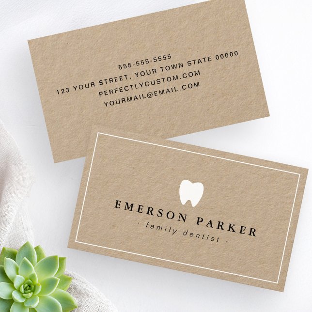 Dentist dental tooth logo modern Kraft paper Business Card (Dentist dental tooth logo modern Kraft paper Business Card)