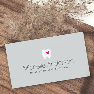 Dentist dental tooth with heart light grey business card