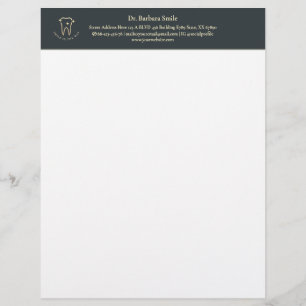 Dentist Dentistry Gold Tooth Dark Blue Grey Custom Letterhead