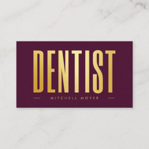 Dentist Dentistry Tooth Logo Burgundy & Gold Business Card