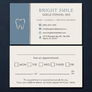 Dentist Dusty Blue Metallic Tooth Appointment Card