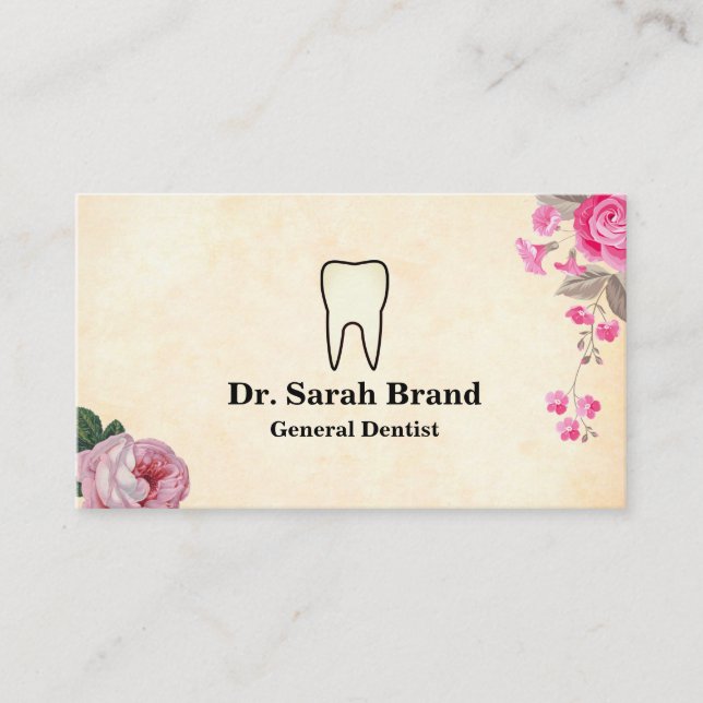 Dentist Elegant Floral Tooth Dental Care Business Card (Front)