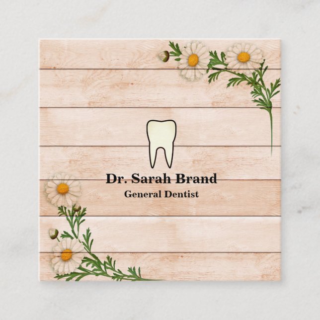 Dentist Elegant Floral Tooth Dental Care Square Business Card (Front)