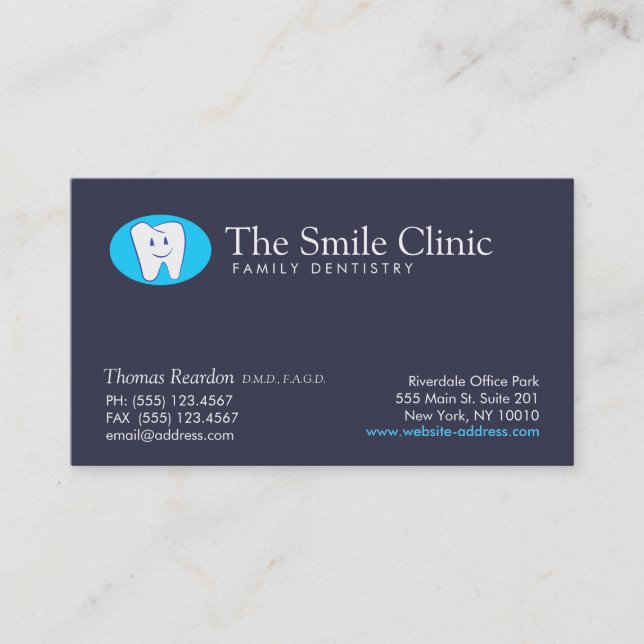 Dentist Family Dentistry Smiling Tooth Business Card (Front)