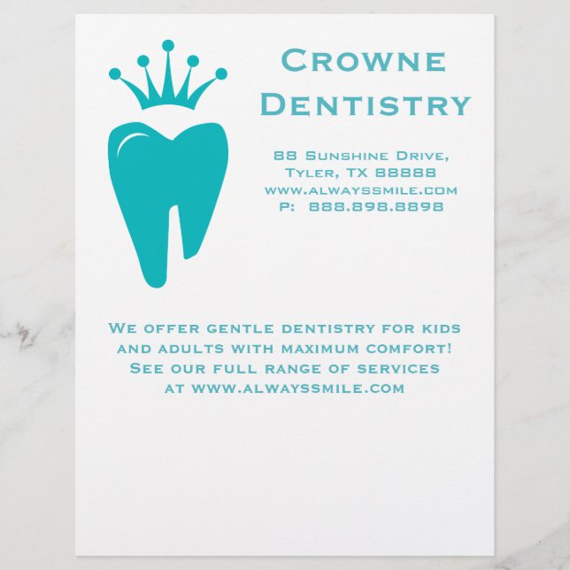Dentist Flyer Cute Crown Tooth Logo Blue (Front)