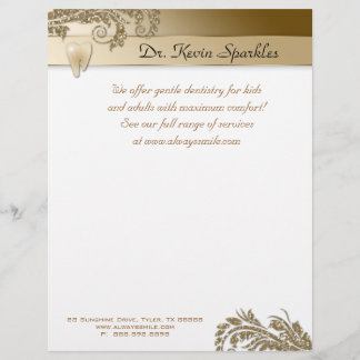 Dentist Flyer Tooth Logo Gold Leaves Glitter