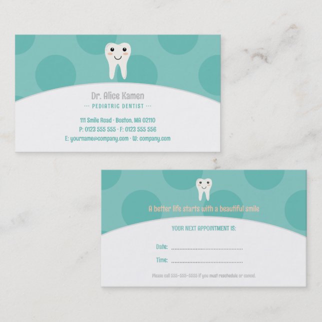 Dentist for kids | Paediatrics Dentist Appointment Card (Front/Back)