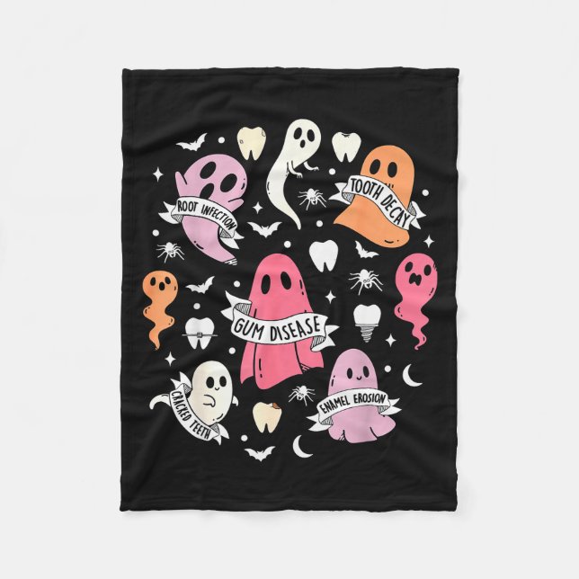 Dentist Ghost Soky Halloween Dental Hygienist Ista Fleece Blanket (Front)