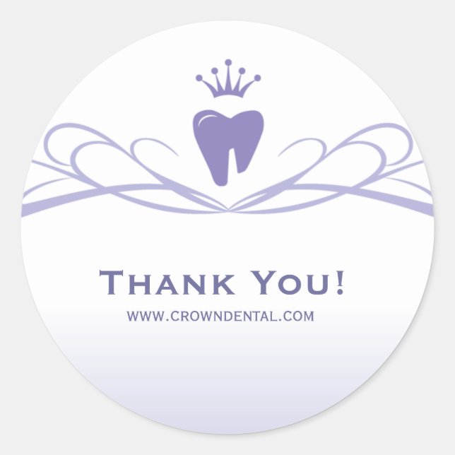 Dentist Gift Cute Tooth Crown Logo Purple Classic Round Sticker (Front)
