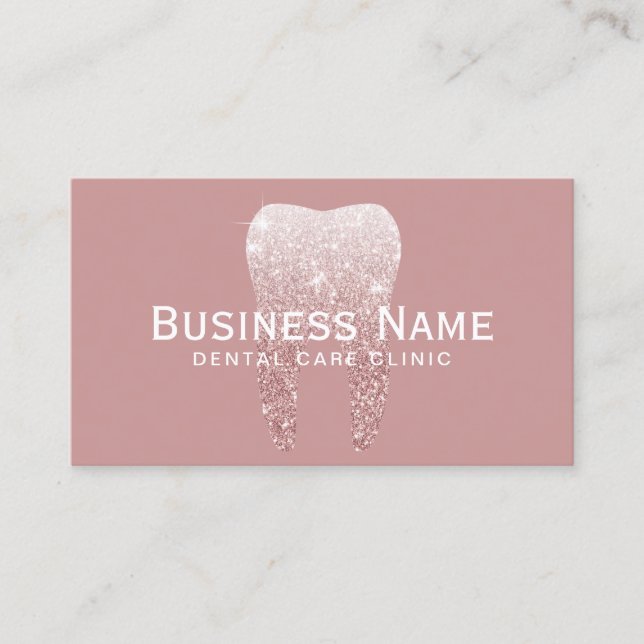 Dentist Glitter Tooth Elegant Pink Dental Clinic Appointment Card (Front)
