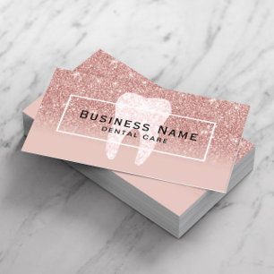 Dentist Glitter Tooth Rose Gold Ombre Dental Care Business Card