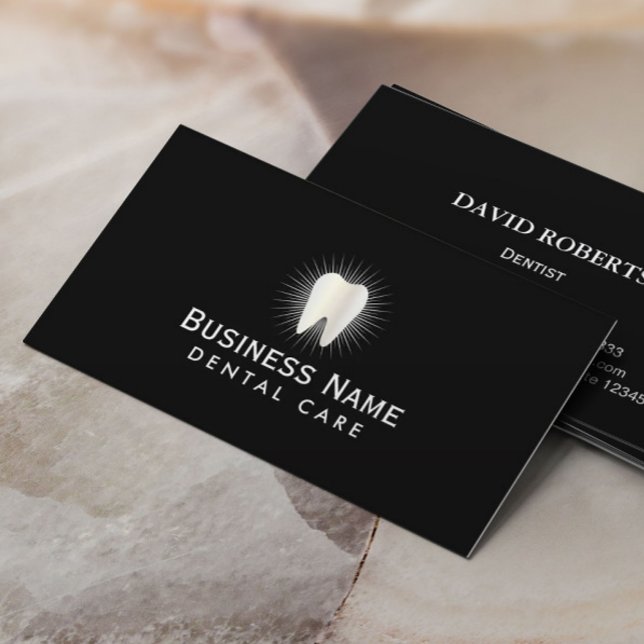 Dentist Glowing Tooth icon Professional Dental Business Card (Creator Uploaded)