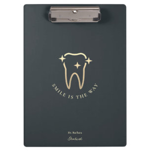 Dentist Gold Tooth Dark Blue Grey Modern Clipboard
