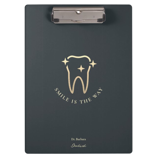 Dentist Gold Tooth Dark Blue Grey Modern Clipboard (Front)