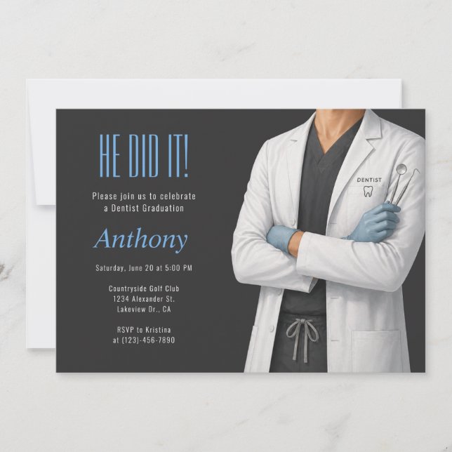 Dentist Graduation Party Photo Invite (Front)