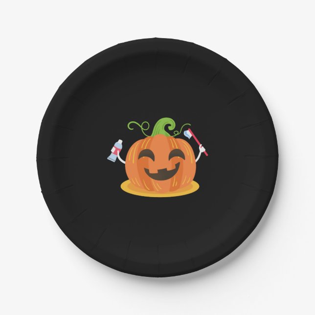Dentist Halloween Pumpkin Tooth Paper Plate (Front)